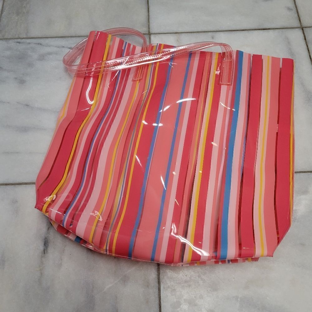 Clinique Beach Tote Bag Peach Pink Red Yellow Blue Multicolored PVC